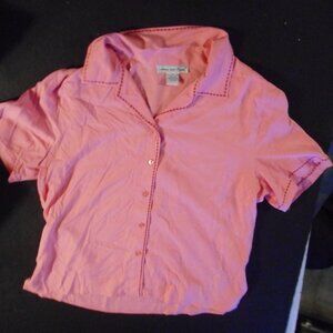 Vintage Anna & Frank Silk short eleeve button down blouse -coral color -Medium